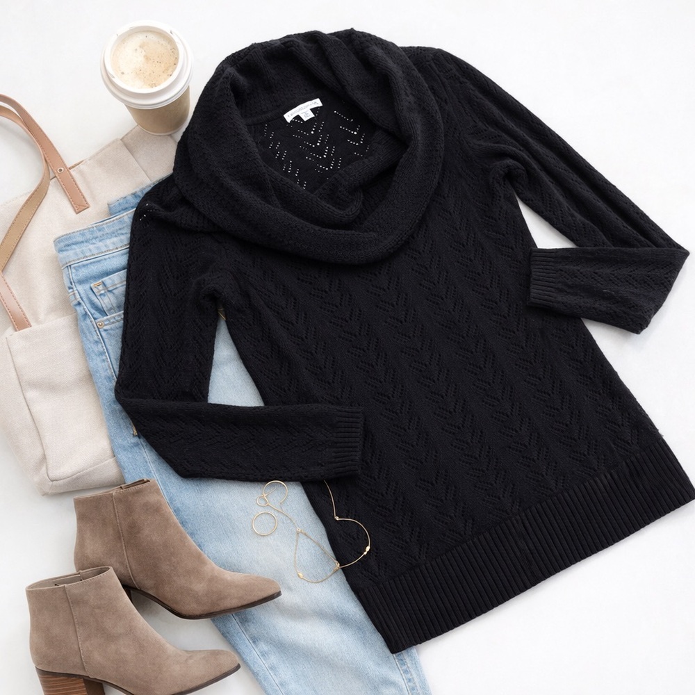 Croft & Barrow Black Cowl Neck Sweater | Soft Textured Knit | Cozy Fall Staple S